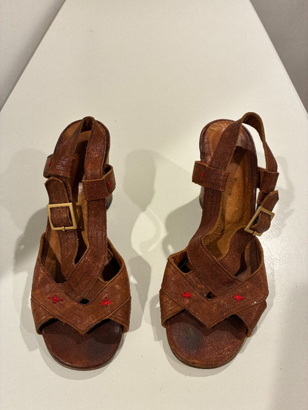 Chie Mihara Brown Leather Strappy Heeled Sandals Size 37.5 Made in Spain